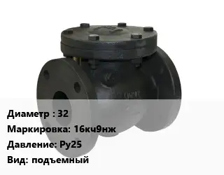 Клапан чугунный 32 16кч9нж Ру25 подъемный